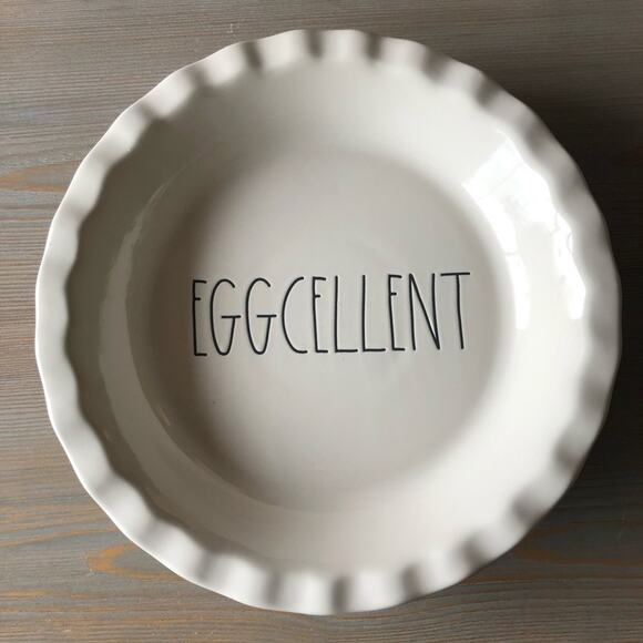 Rae Dunn Eggcellent Ceramic Cream Color Pie Plate With Fluted Edges -  NWT - Picture 1 of 3